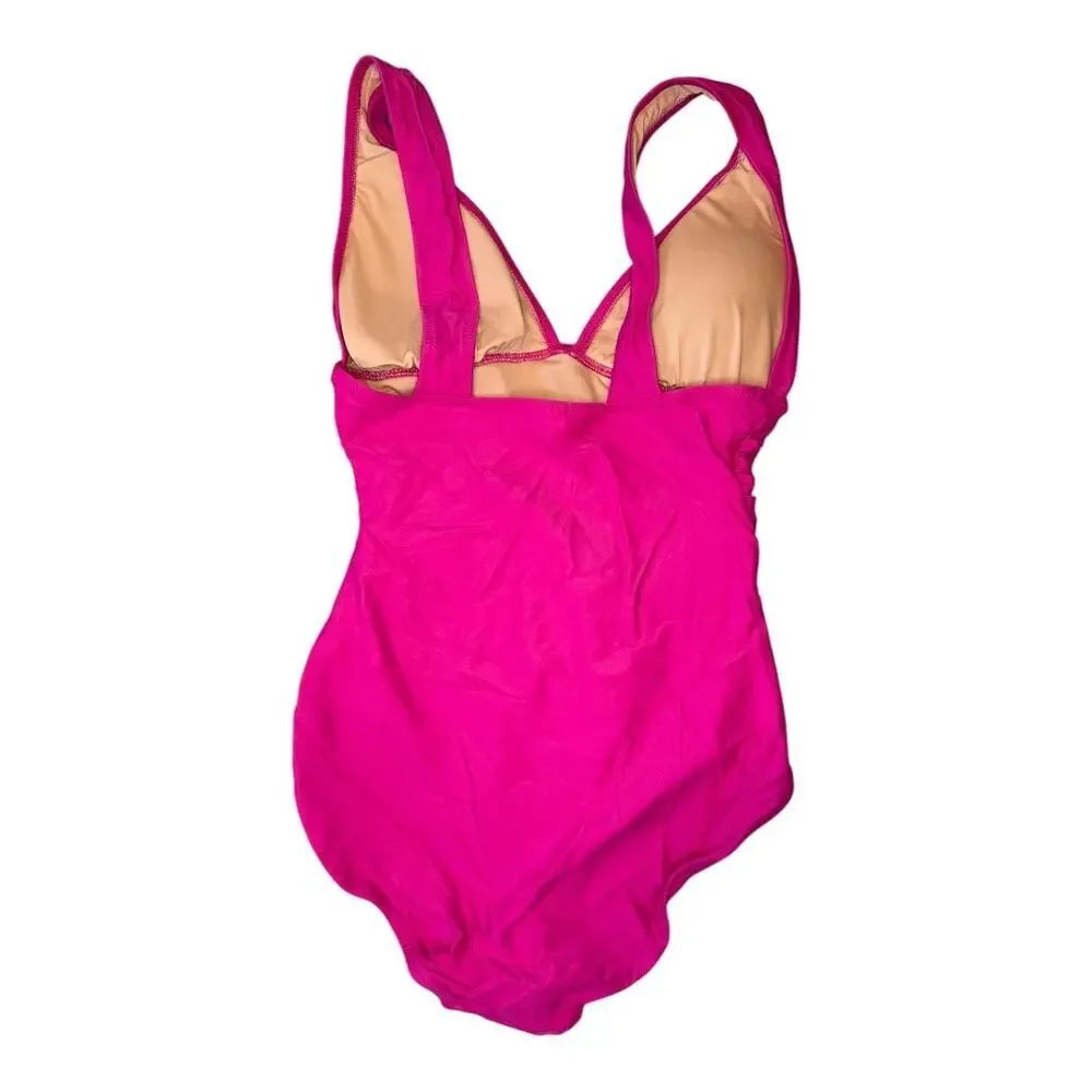 NEW J. Crew Women’s Size‎ 8 Radiant Fuchsia Ruched V-neck One-piece NWT